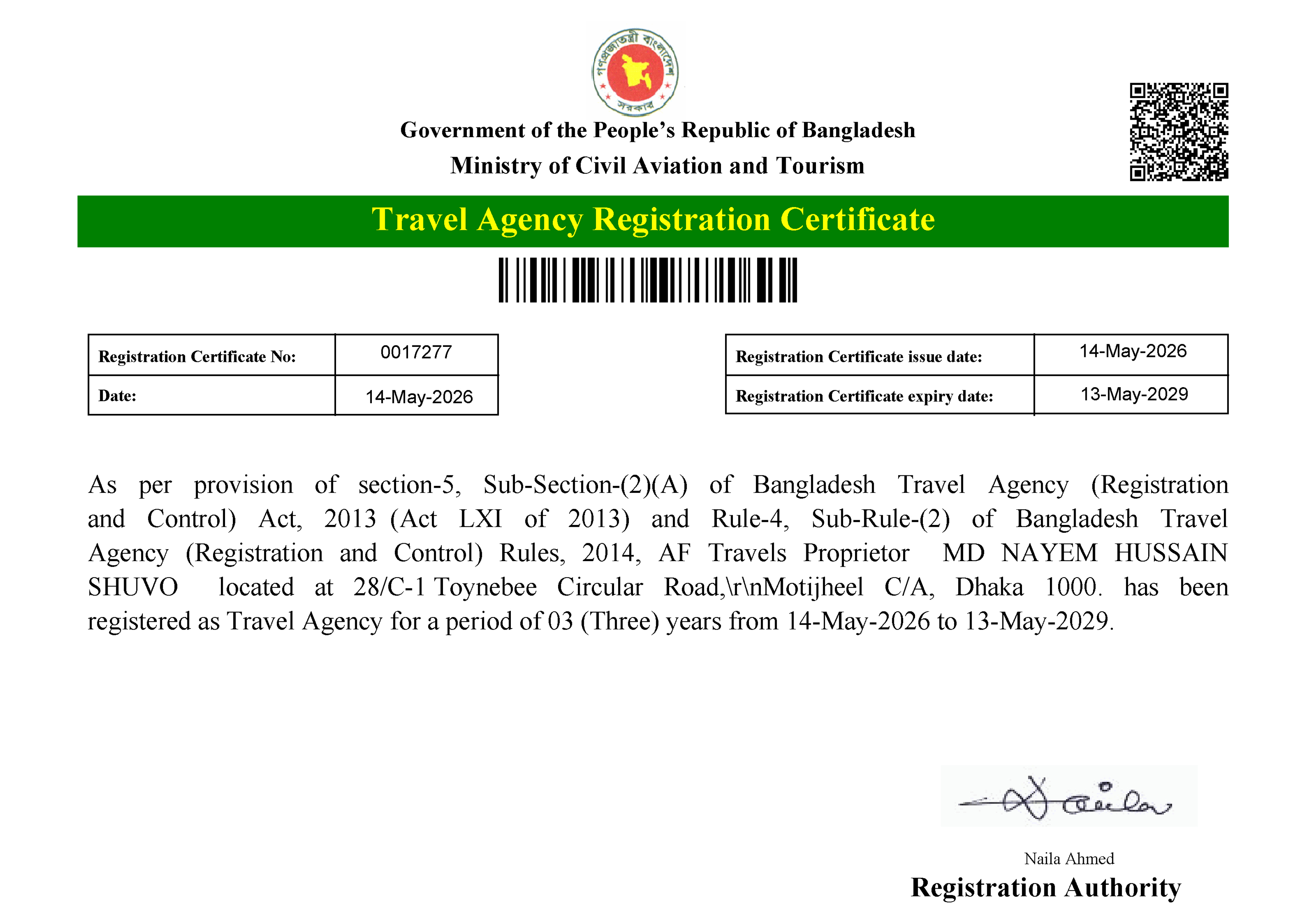 Registration Certificate